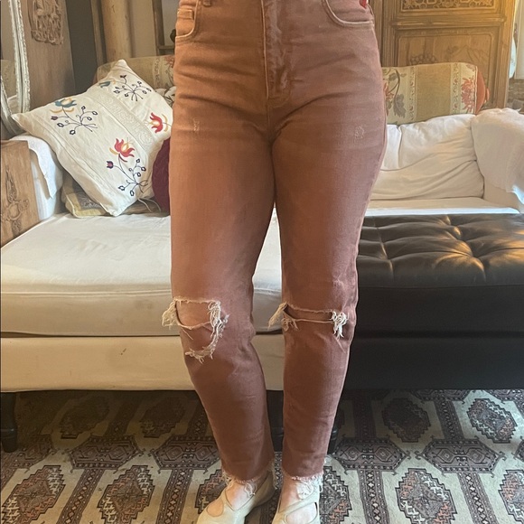Denim - Women's Distressed Stretch faded brick Jeans marked 29 altered to 27